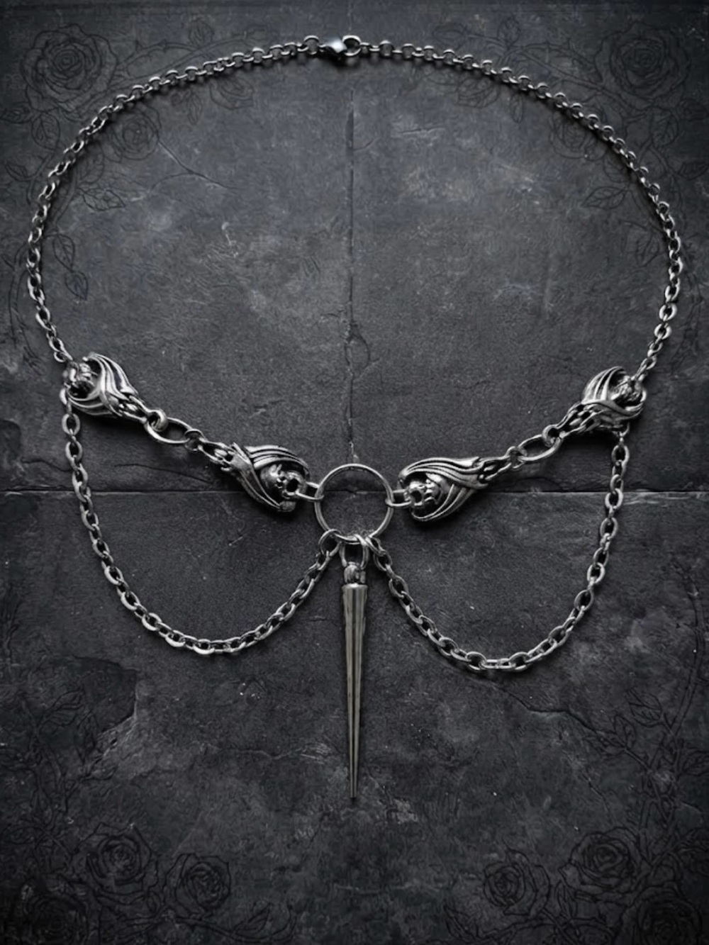 Hand Crafted Gothic Bat and Spike Chain Necklace
